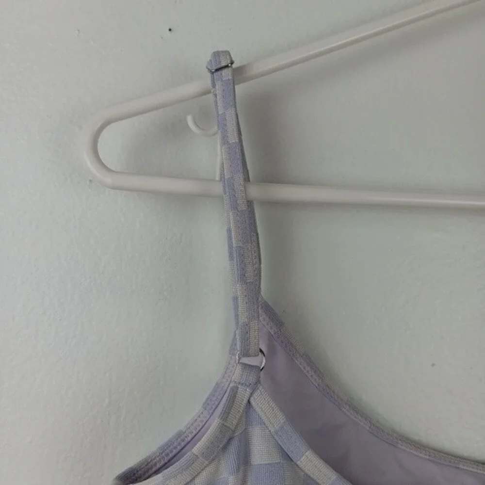Frankies Bikinis Dallas Purple Check Jacquard Bralette Bikini Top Size XL